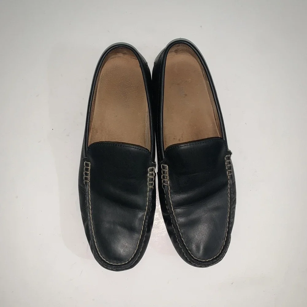 Polo Ralph Lauren Woodley Shoes Men 12 Black Driving Moc Leather Slip On Loafers